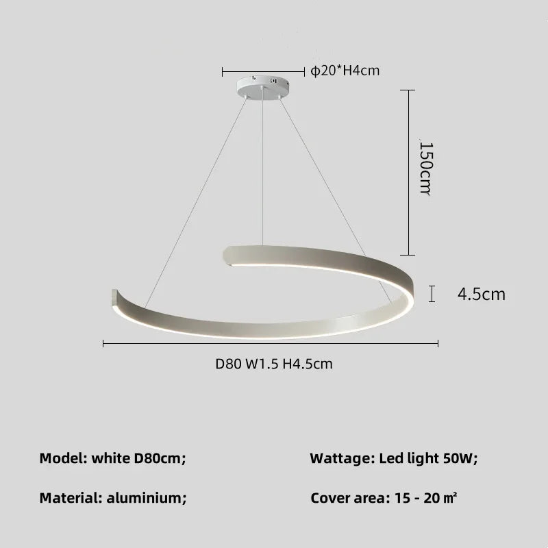 Modern LED Ring Ceiling Chandelier 60cm Black - Minimalist Decor A-white D80cm Tidesmit