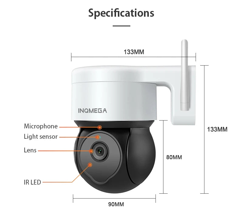 INQMEGA 5MP Tuya Outdoor PTZ Camera Ai Human Detect 1080P Security CCTV Camera Add Google Home And Alexa Wifi IP Camera