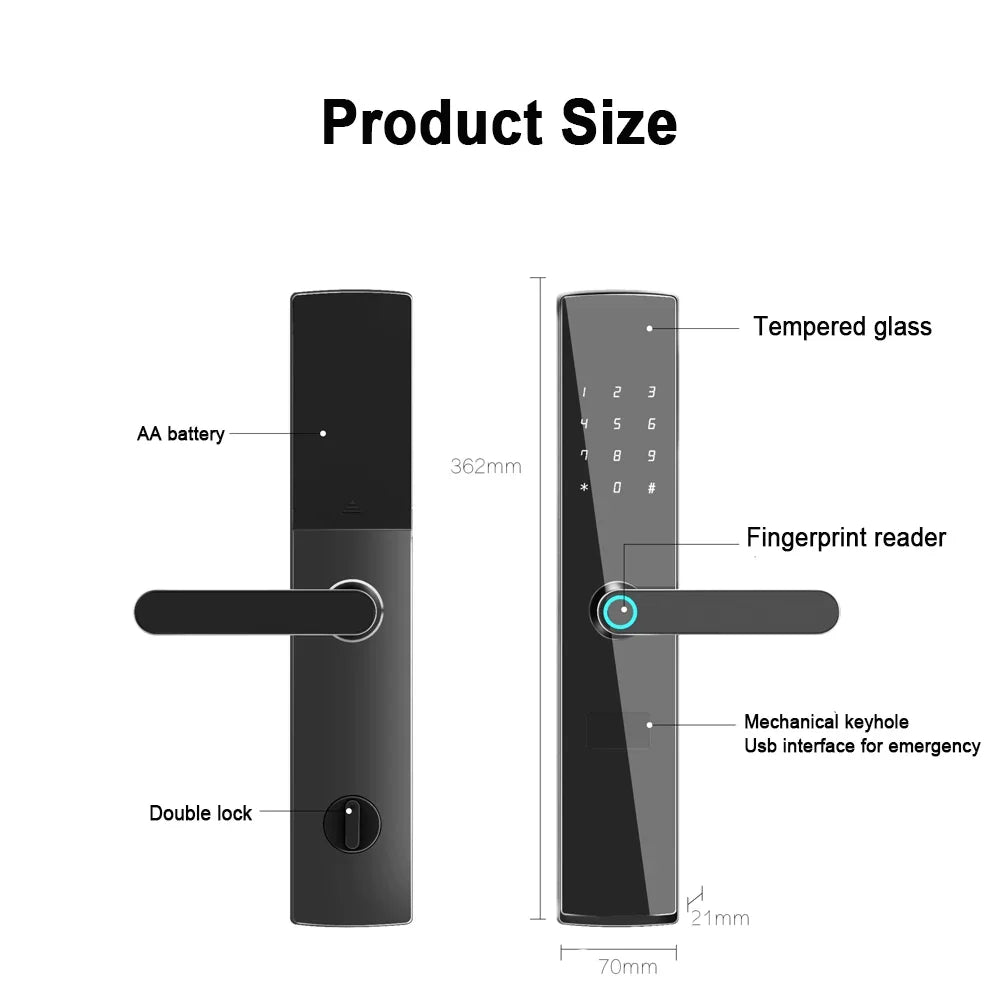 EU Warehouse Smart Fingerprint Door Lock TTLock WiFi – App, Keyless, Password, Card & Mechanical Key – Home, Hotel, Office, Airbnb
