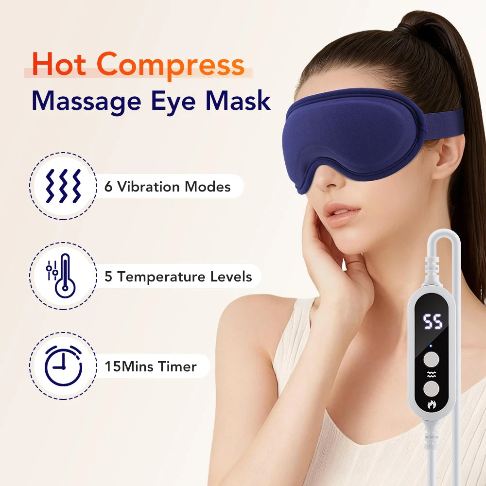 USB Charging Heated Eyemask Vibration Massage for Dry Eyes Relieve Eye Fatigue Warmth Sleep Shading Office Home Travel Eye Mask