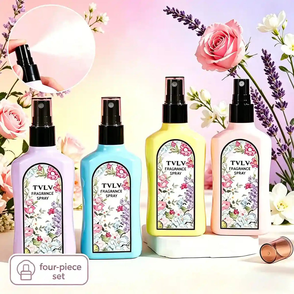 TVLV 4-piece alcohol-free fragrance spray set for men and women, floral scent bottles, fresh mist, party perfume gift.