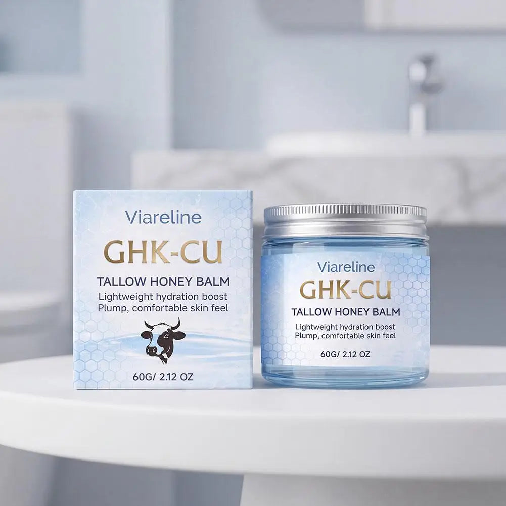 Viareline GHK-CU Copper Peptide Tallow Balm Day & Night Cream Firm Moisturize Honey Blue Balm for Mature, Dry & Sensitive Skin