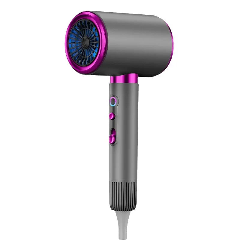 2400W high-speed ionic hair dryer in grey and purple with professional, ergonomic design for salon-quality results.