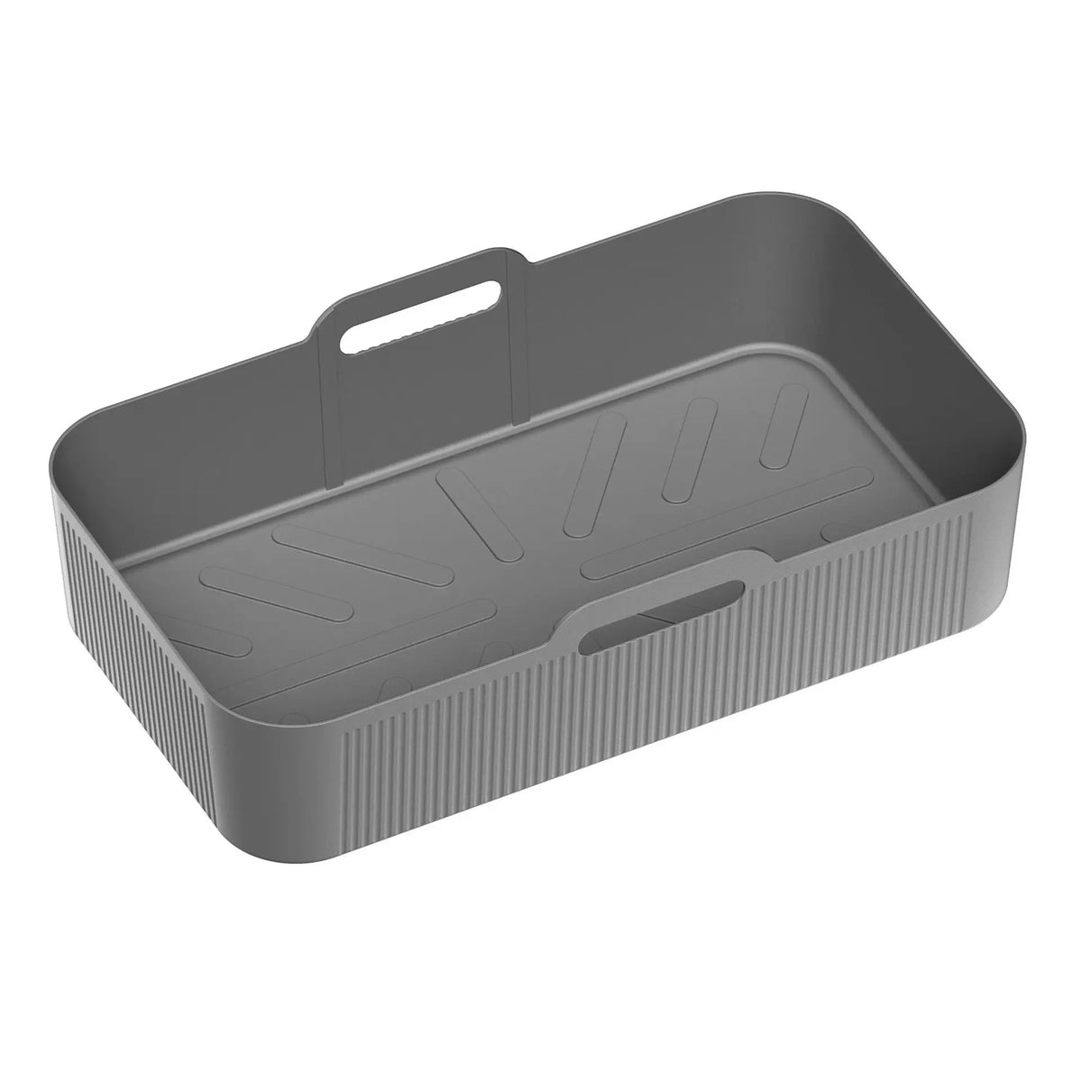 Air fryer silicone tray liner, rectangular grey with handle slots