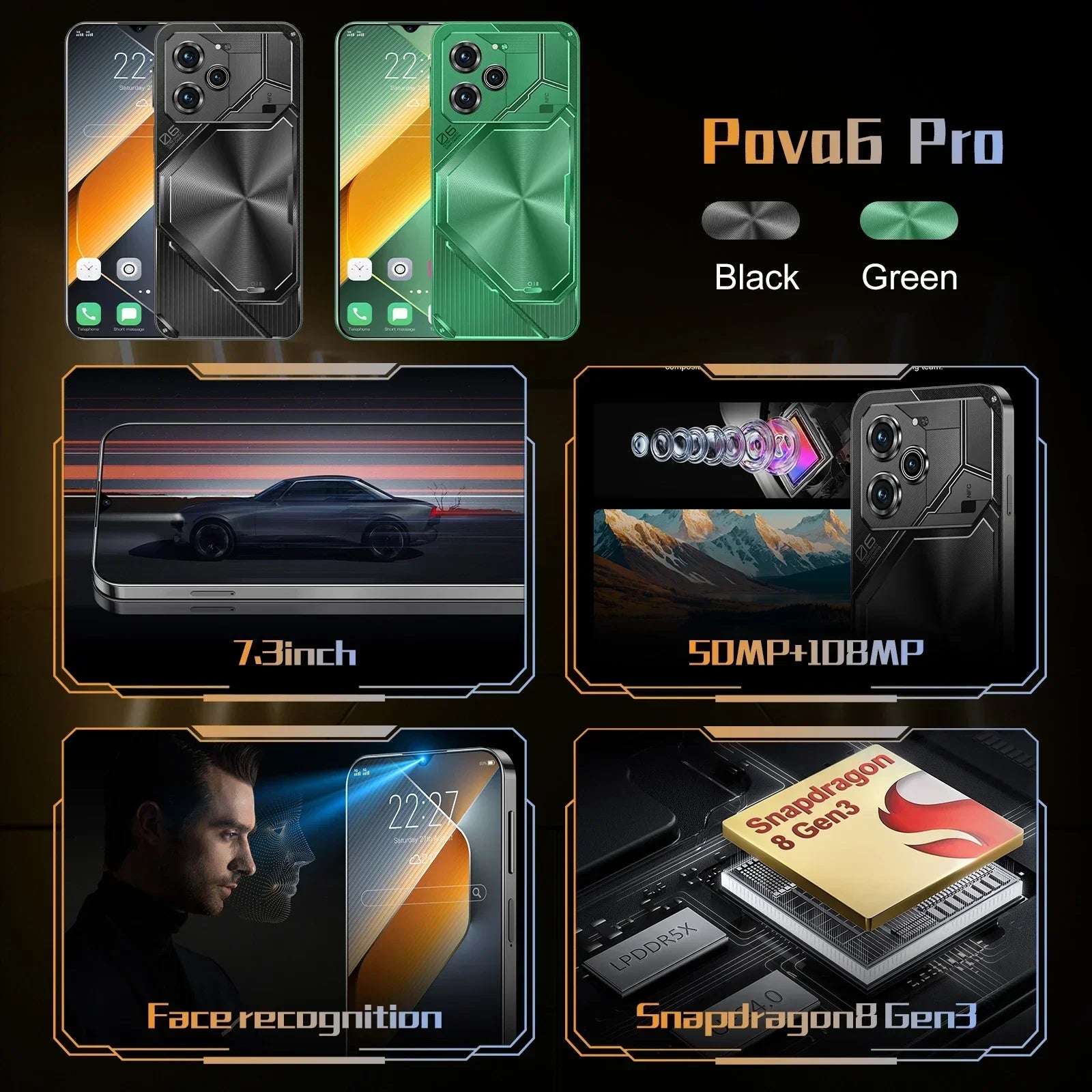 Pova 6 Pro 5G Smartphone 22GB 2TB Android 14 High-Capacity Device Tidesmit