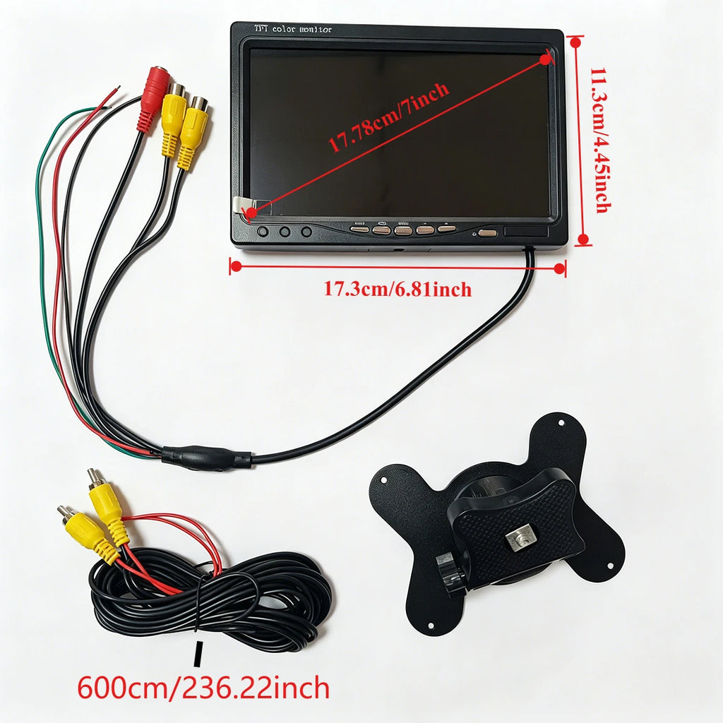 Car Reversing Image, 7-Inch 12-24V Desktop CVBS Monitor - Supports V1/V2 Dual Video Input, Rear View Ruler Camera - Night Vision