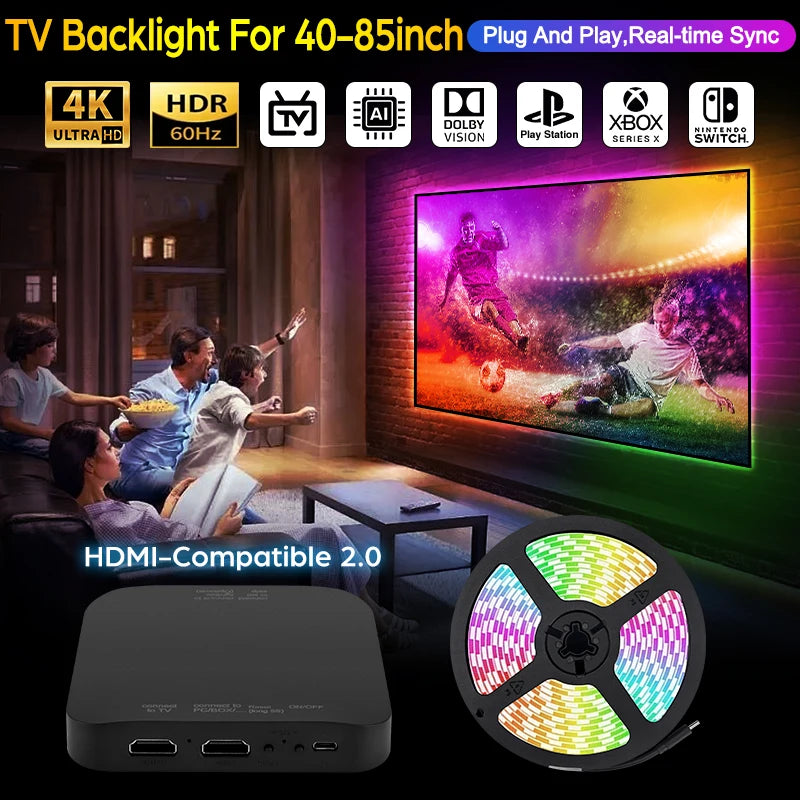 2026 New Ambient TV LED Backlight Sync to Screen For 40-85Inch Real-Time Sync LED Light Strip For 4K HDMI-Compatible 2.0 Device