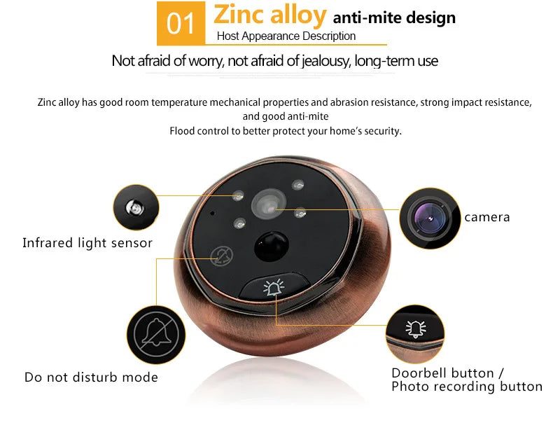 4.5 Inch Smart Digital Door Viewer Camera Door Eye Video Record Peephole Viewers IR Night Vision PIR Motion No Disturb Doorbell