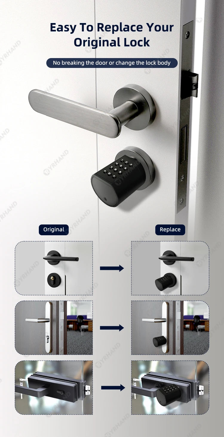 Smart Euro Cylindrical Door Lock ttlock app Keyless Security Entry Mechanical Key Waterproof fingerprint door lock For home