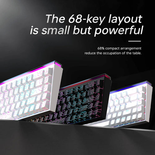 Ajazz Nacodex NK68 68-key mechanical keyboard with RGB light bar and custom terrain-patterned keycaps in black and white.