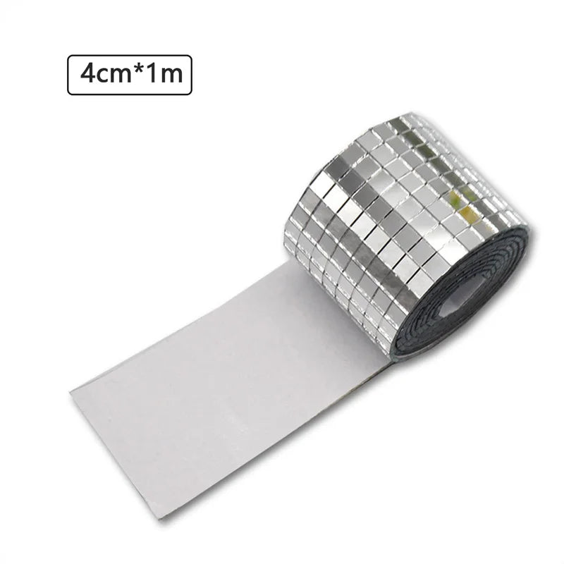 1Roll 4*100cm Home Self-Adhesive Real Glass Craft Stickers Mini Mirror Mosaic Tiles For DIY Hand Crafts Reflective Glass Tape