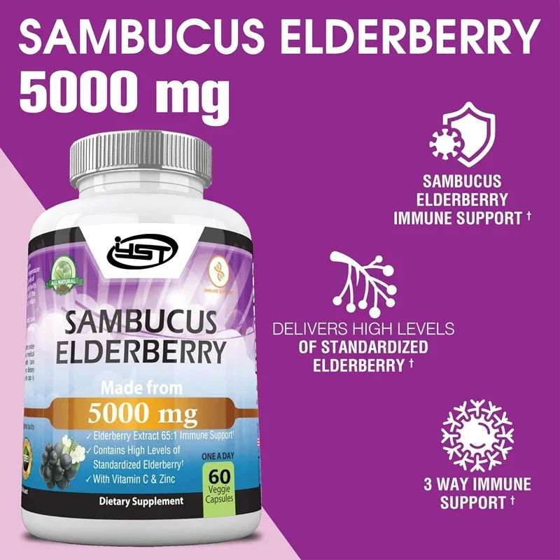 Sambucus elderberry 5000mg ultra concentrated 65:1 with vitamin C and zinc - Sambucus extract for immune support and defense