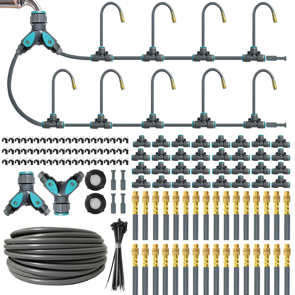 60M DIY Free Bending Universal Sprayer Kit 6mm Hose Patio Misting Cooling System for Garden Plant Fogging Watering Irrigation