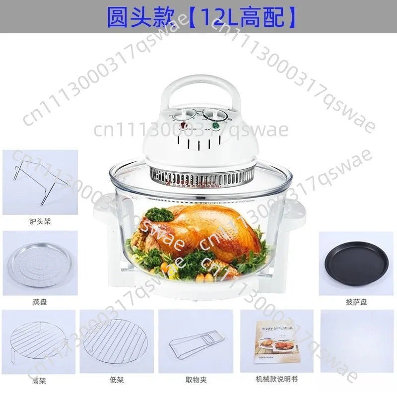 12L 17L Large Visible Glass Air Fryer Oven No-Oil Smokeless Hot Wave Convection Roaster For Home Kitchen Baking Grilling Frying