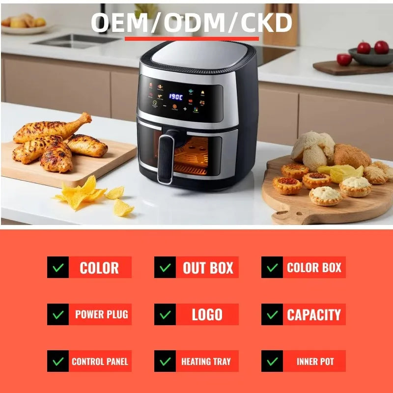 Wholesale 10L Black Air Fryer Fast Healthy Oil-Free,Visual Window ,Make Snacks, Pastries, and Finger Foods,Household Party Use