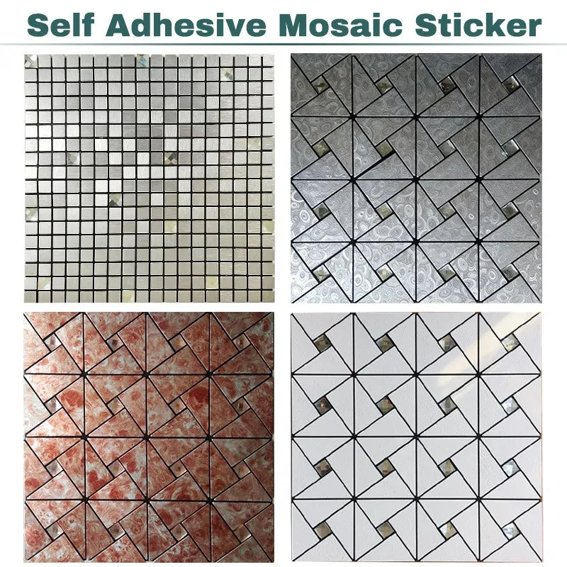 3 Pcs Self Adhesive Mosaic Stick Wall Tile Backsplash Kitchen Bathroom Washbasin Living Room Background KTV Decor Wall Decal