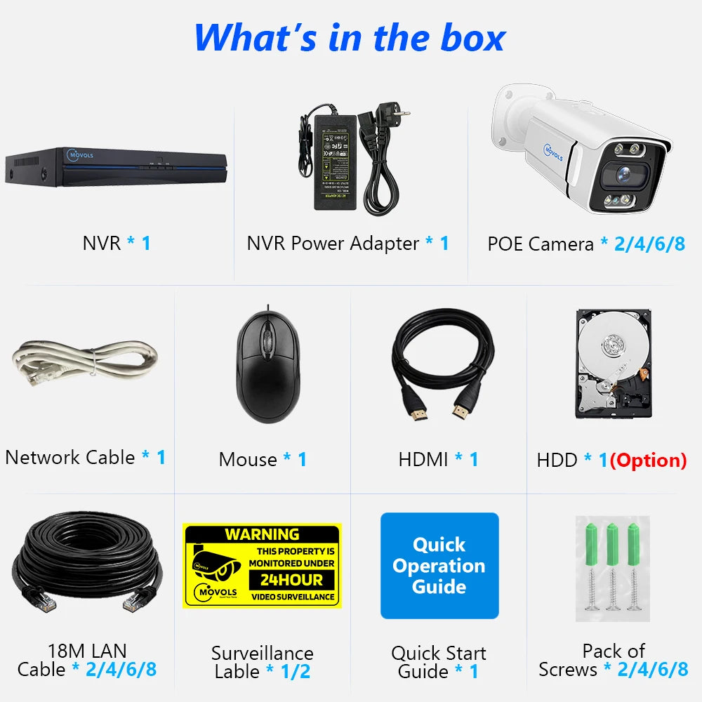 MOVOLS 8CH 5MP 8MP POE Security Camera System Two Way Audio 8MP NVR Kit CCTV Outdoor IP Camera H.265 P2P Video Surveillance Set