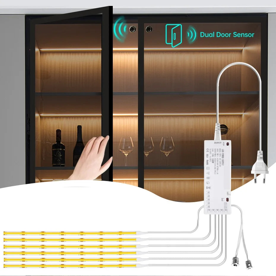 DC 24V COB LED Strip Light AU EU US UK Plug with Door Motion Sensor Control Led Cabinet Lamp for Showcase Wardrobe Lighting