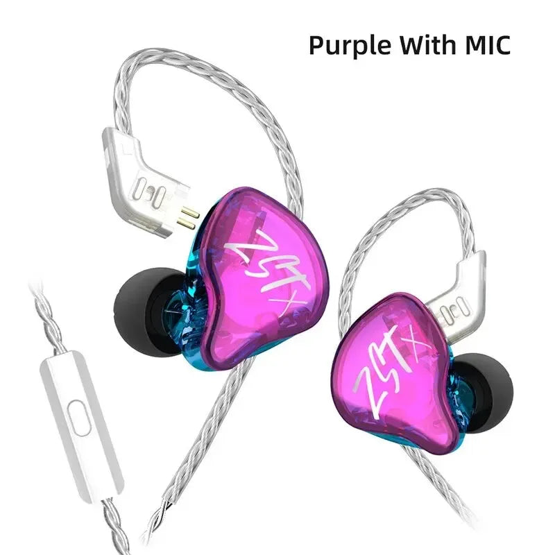 KZ ZSTX In-Ear Monitors Hybrid Driver Noise Cancelling by Tidesmit ZSTX Purple MIC Tidesmit