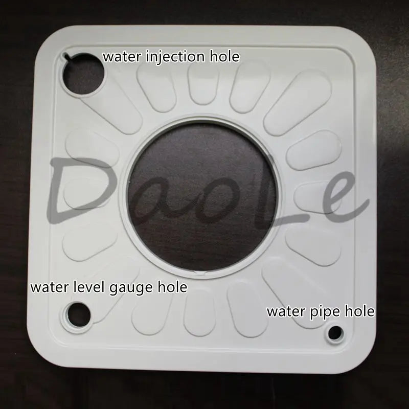 White hydroponic water tank base with circular openings for water pipe and level gauge