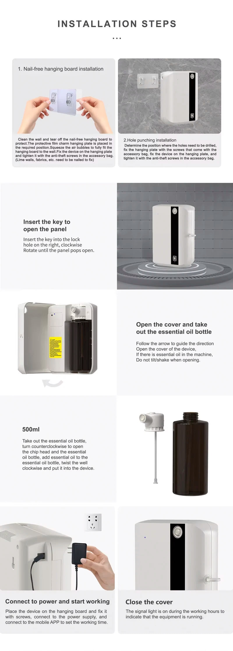 TEABLUM Aroma Diffuser 500ML Bluetooth Essential Oil Diffuser For Home Room Fragrance HVAC Electric Aromatic Oasis Air Freshener