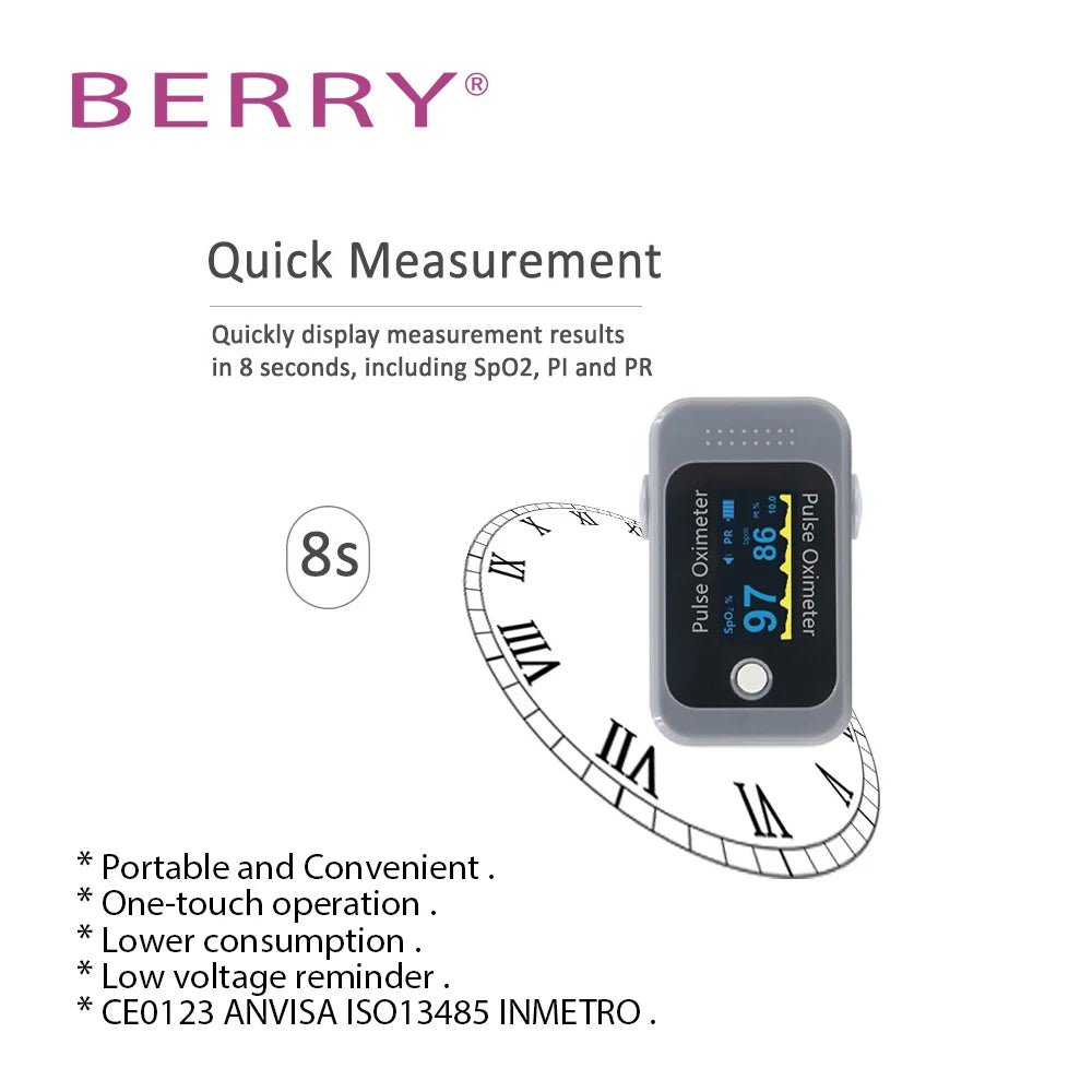 BERRY OLED Finger Oximeter Blood Oxygen Pediatric Oximeters Fingertip Portable Oximeters Saturation Meter Heart Rate Monitor
