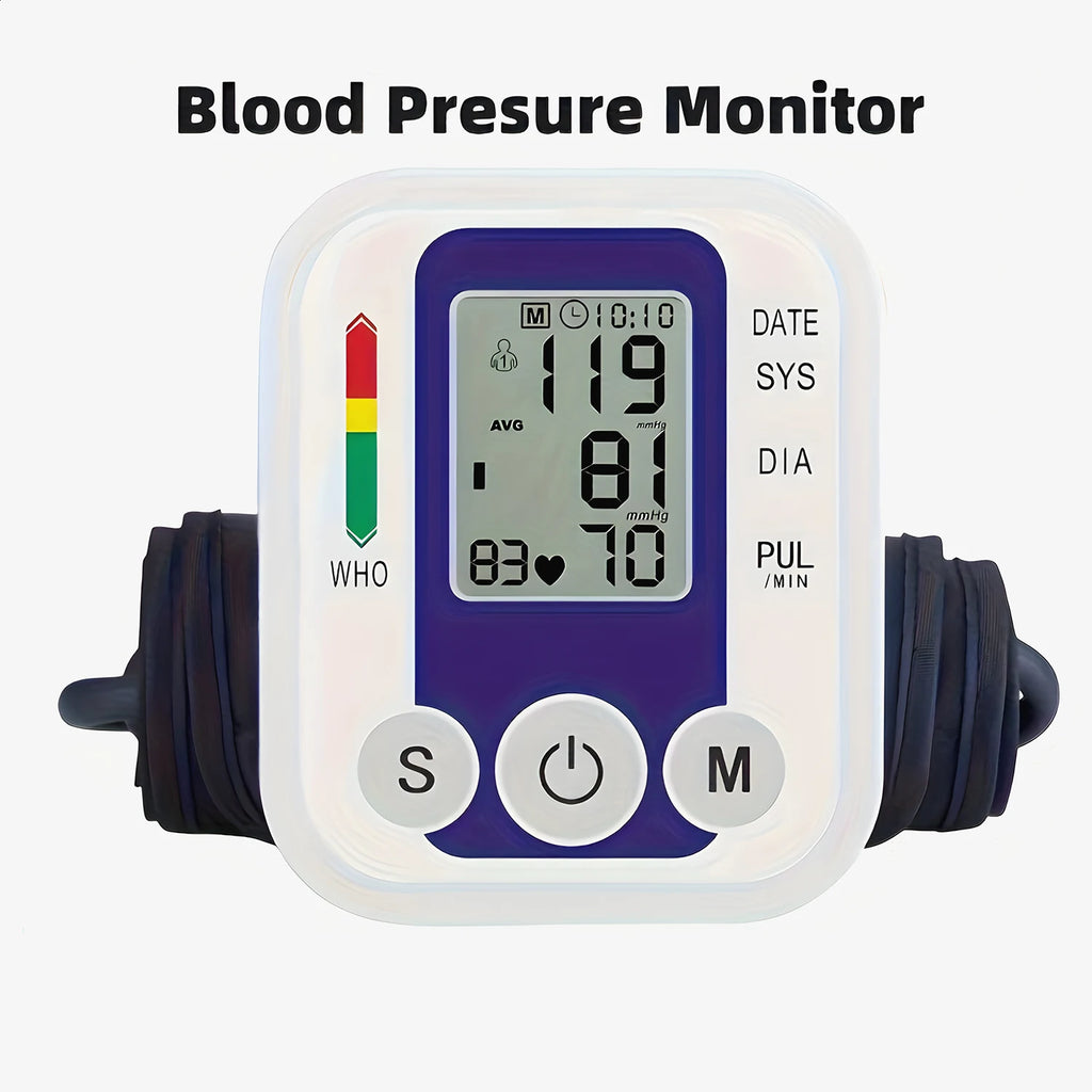 Automatic Upper Arm Blood Pressure Monitor Home Sphygmomanometer Tensiometer Tonometer Heart Rate Pulse Meter Medical BP Monitor