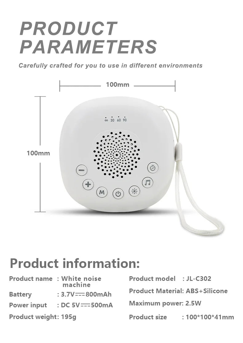 White Noise Machine Portable Baby Sleep Machine Soothing Sounds Sleep Therapy Sound Monitor Generator for Babies Adult Relax