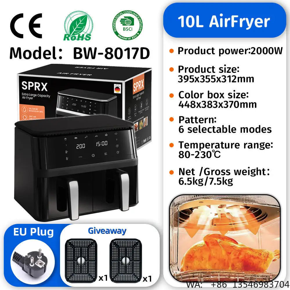 Commercial Digital Large-Capacity Touchscreen Display Stainless Steel Double Basket Smart Electric Square air Fryer Oven Home