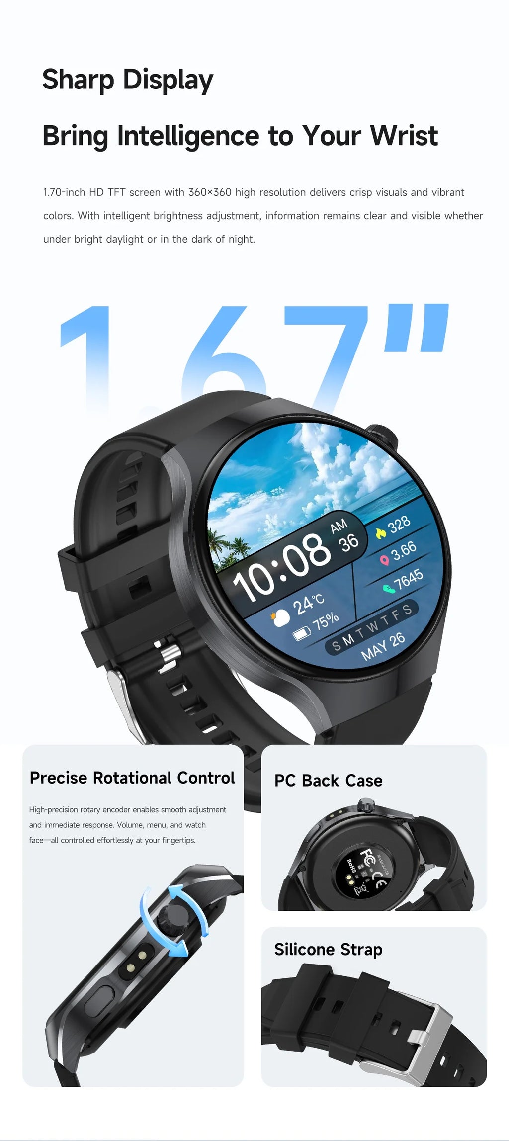 LIGE New 1000mAh Battery Smart Watch Health Monitor Bluetooth Call LED Flashlight Sports Tracker Smart Bracelet For Android ios