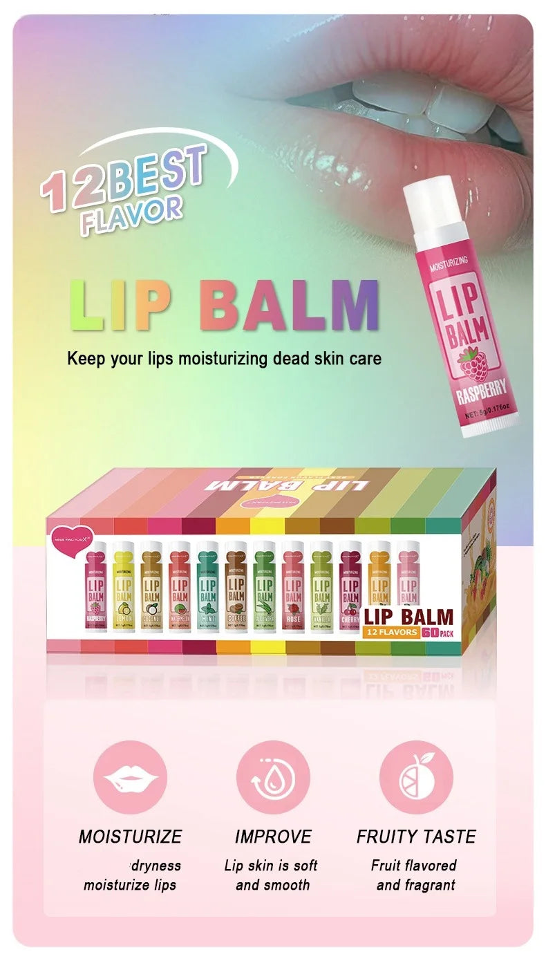60-Piece Moisturizing Lip Balm Set - Hydrating Lip Care by Tidesmit Lip Care Tidesmit