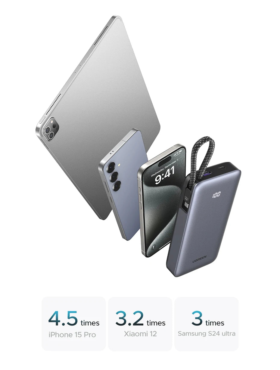 20000mAh Fast Charging Power Bank 45W with Integrated USB-C Cable Tidesmit