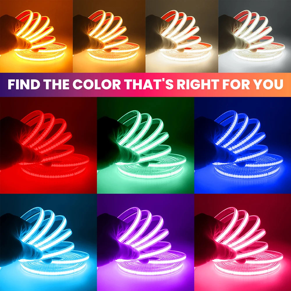 220V 10 Colors Dimmable COB LED Strip Light 240 LEDs Flexible Tape Dimmer EU Power Plug Kit TV Night Lights Home Linear Lighting