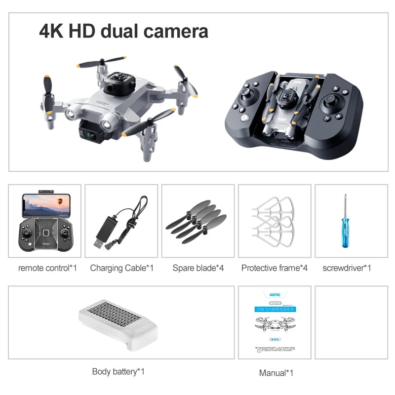 4K Camera Drone Foldable Quadcopter with Dual HD Lenses Grey-Dual4K-1B Tidesmit