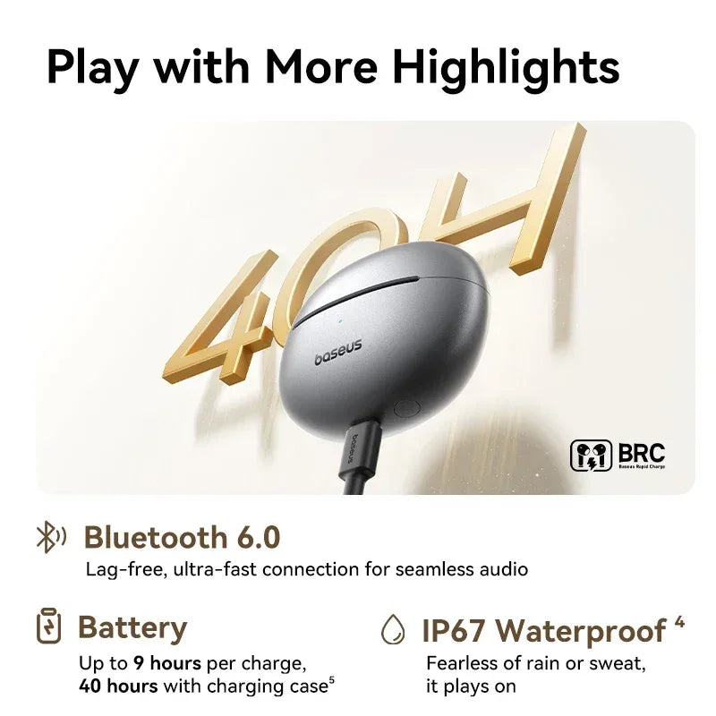 Baseus MC1 Pro Ear Clip Wireless Earphones Bluetooth 6.0 Hi-Res Ultra Open Earbuds earrings 4-Mic ENC Clip on ear buds Headphone Tidesmit
