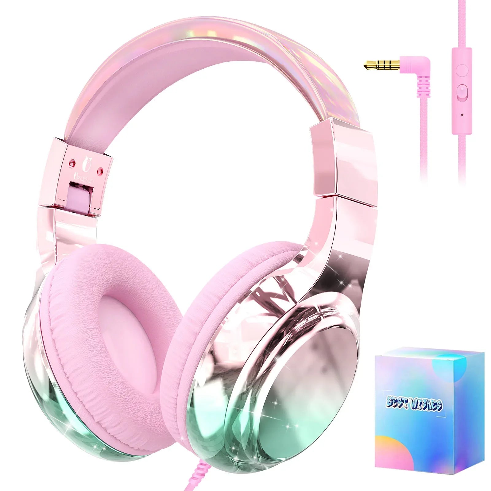 Kids Headphones Wired for School 85/94dB Volume Limiter Foldable Stereo Sound Headset with Mic for Kids Girls Learning Tablet PC Pink with Box China Mainland Tidesmit