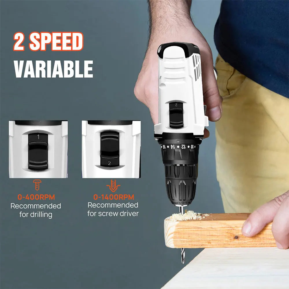 Podofo Cordless Drill Driver Kit with Battery 12V Multi-Function Electric Screwdriver Driver Tool Kit Home Repair DIY Power Tool