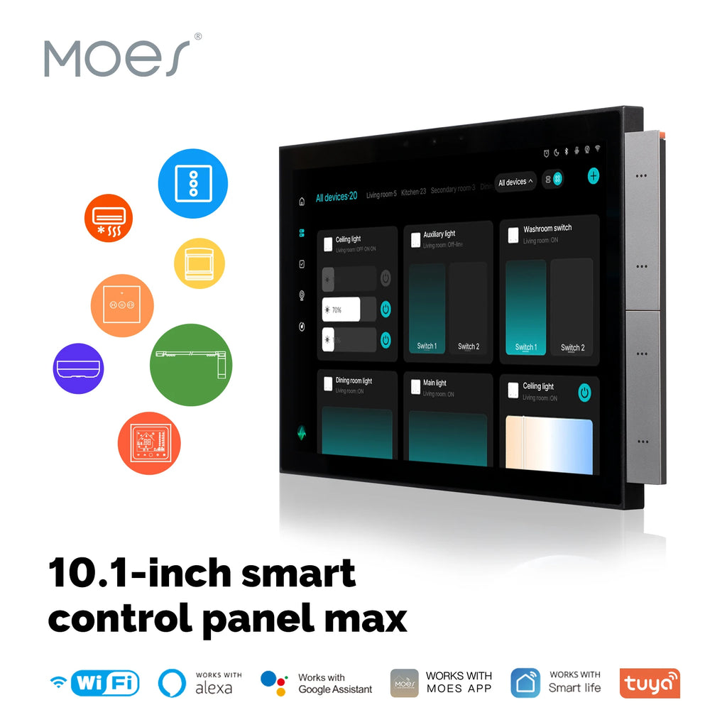 TUYA Smart Home Panel, 10.1" Touch Screen, Built-in Zigbee & Bluetooth Gateway, Intercom Compatible, by MOES