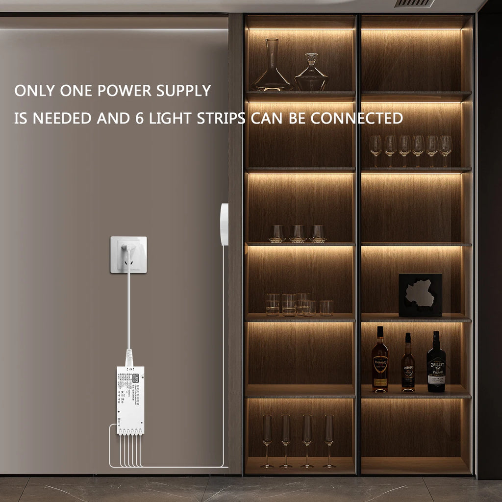 COB LED Strip Light Under Cabinet Collection Display Bookcase Wardrobe Closet Lamp Tape Penetrable Wood Dimmable Touch Sensor