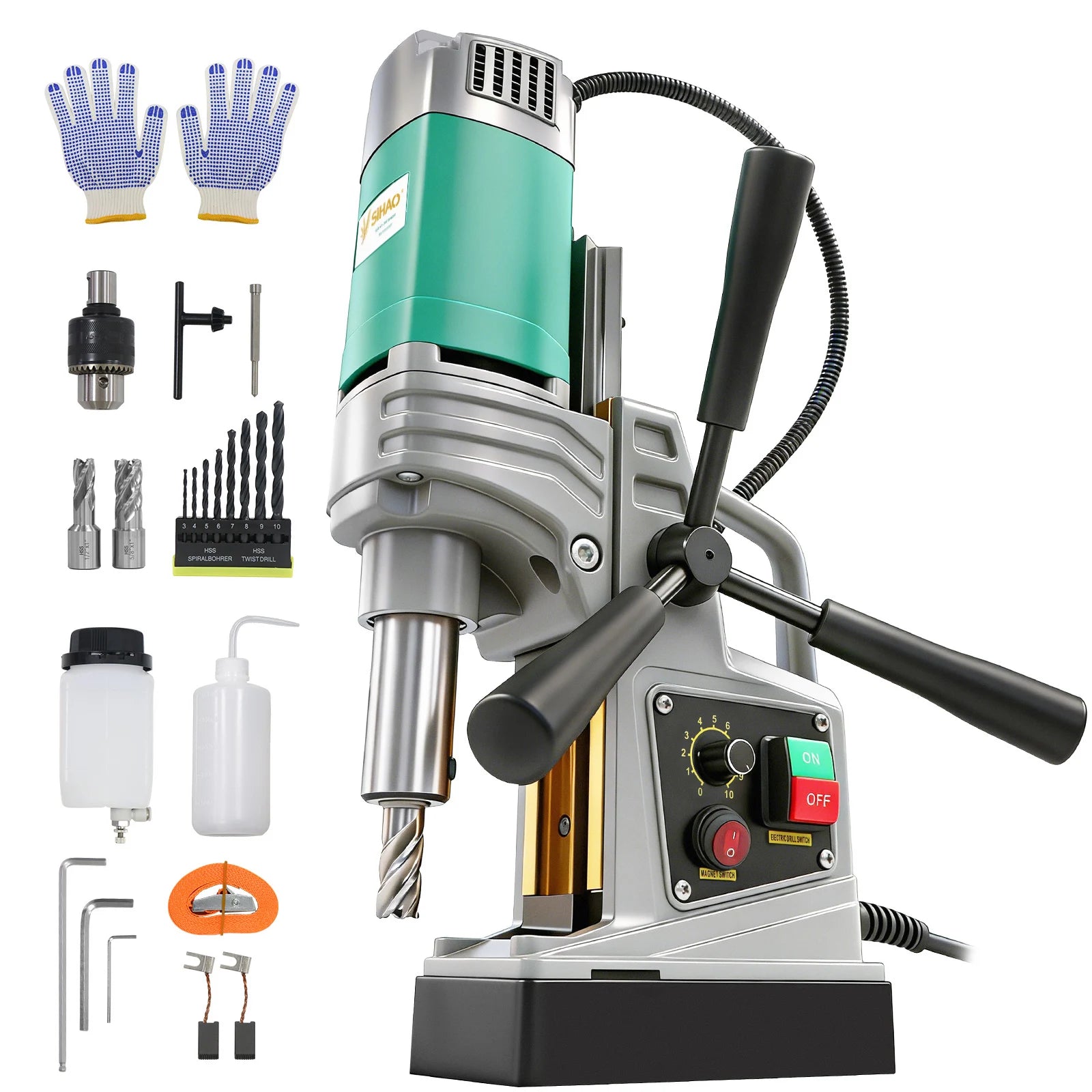 SIHAO Electric Magnetic Drill Machine 1450W/1550W 1.57/2" Max Drill Diameter 750 820 RPM Industrial Boring Tool