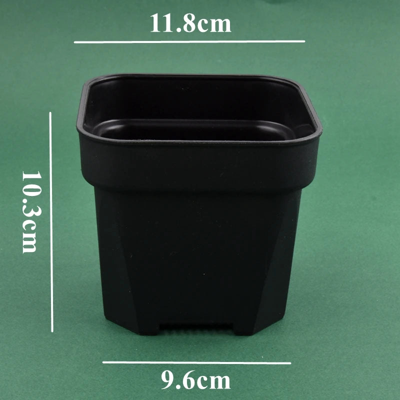 Black square flower pot planter for succulents, 11.8cm tall, 9.6cm wide