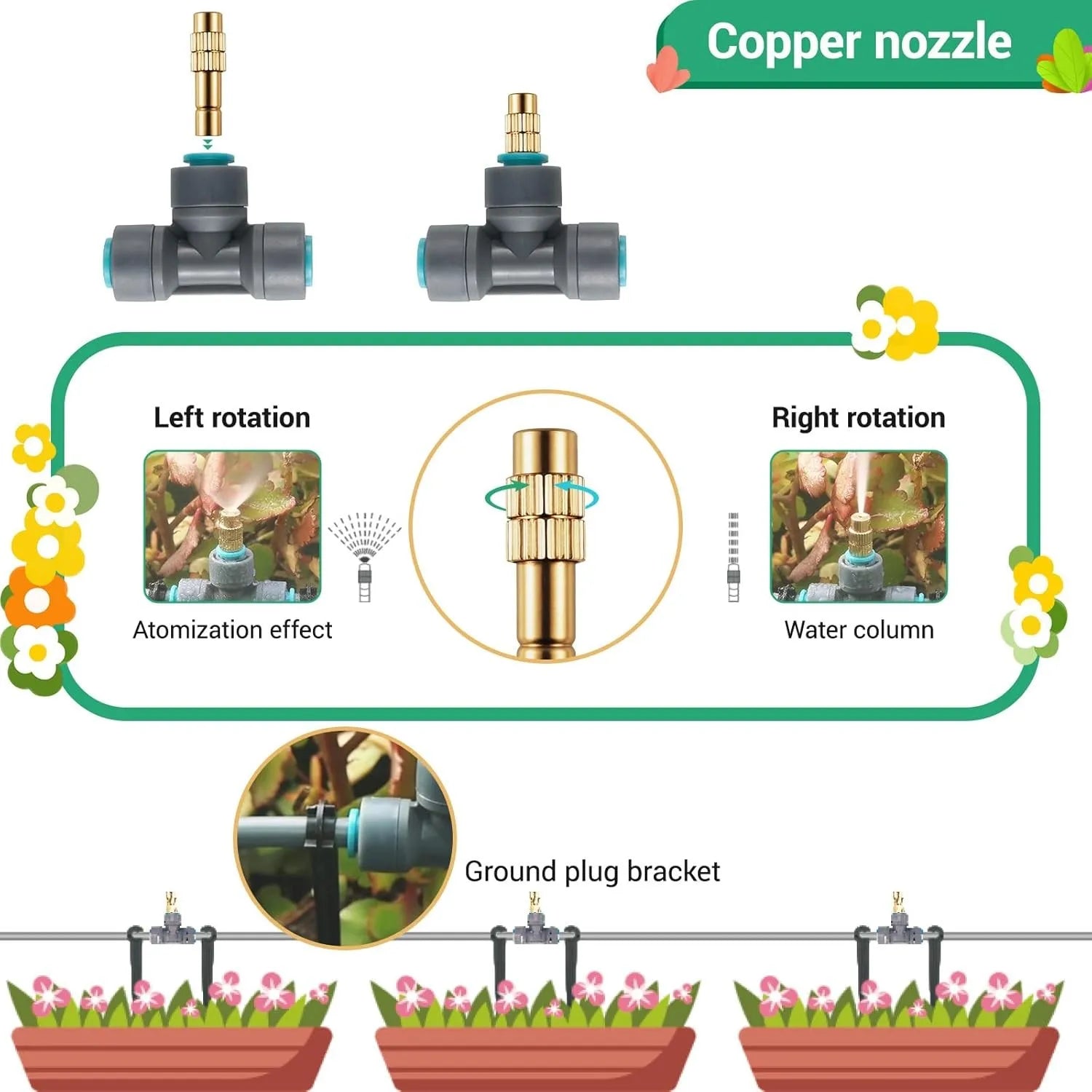 Copper nozzle rotating sprinkler kit with left and right rotation effects