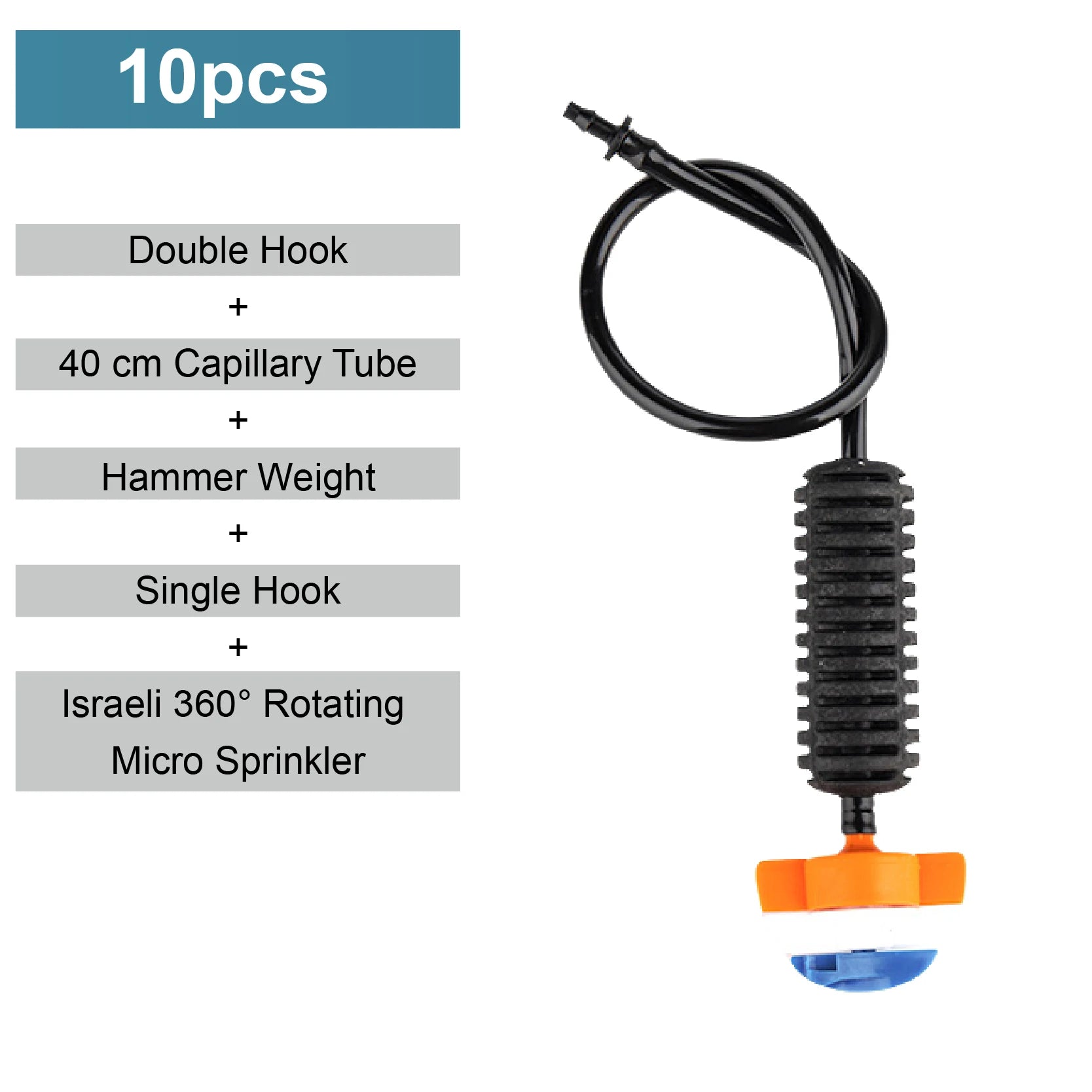 360-degree rotating micro sprinkler nozzle with single hook, capillary tube, orange base