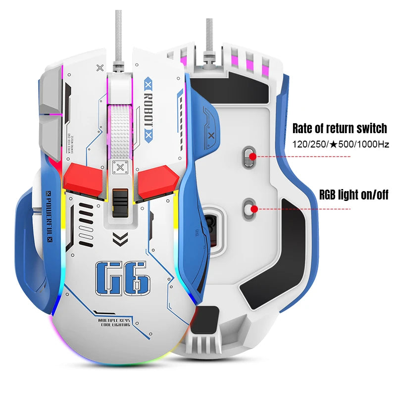 G6 Gaming Mouse Wired 128000DPI ChipA826 RGB Macro-programmable Ergonomic design superior for Gaming and Work