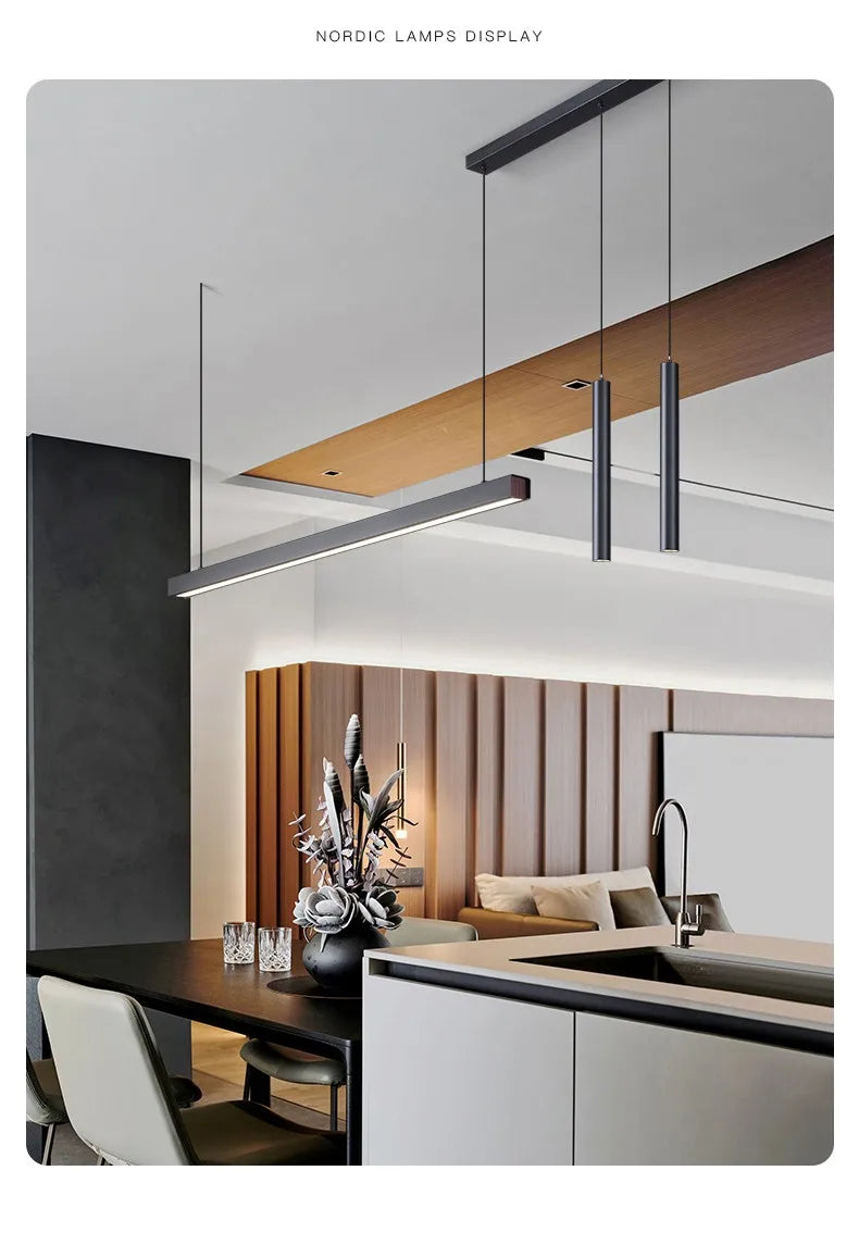 Modern Minimalist LED Ring Light | Nordic Linear Dining Chandelier Tidesmit