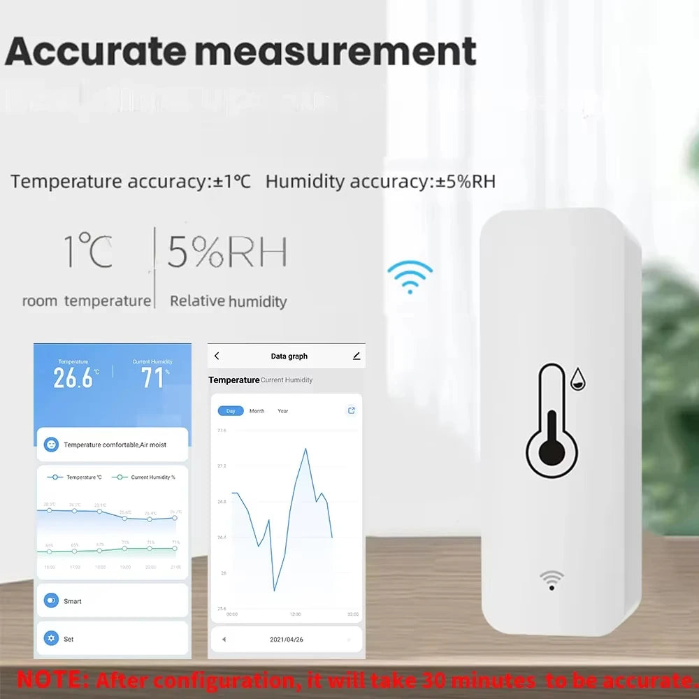 Smart Temperature and Humidity Sensor ZigBee 3.0 or WiFi App Monitor Tidesmit
