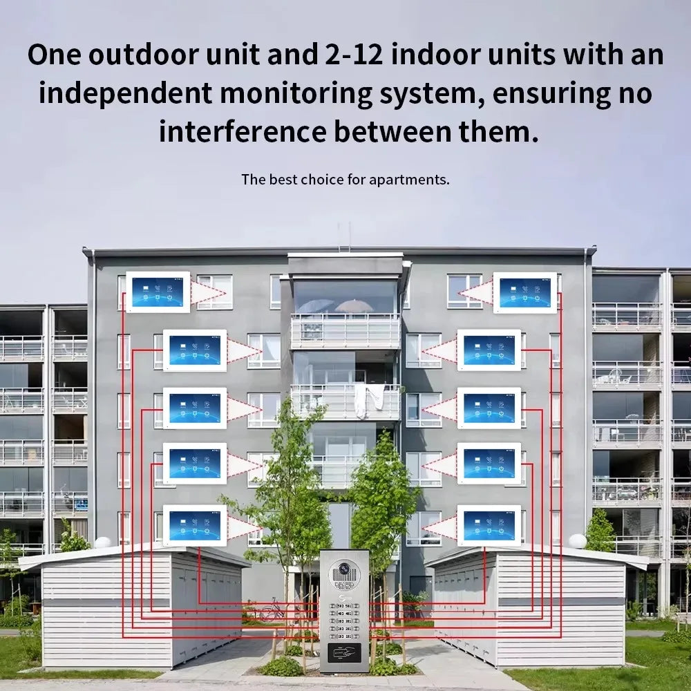 ANJIELO 7 Inch 1080P Tuya WiFi Video Door Phone 2‑4 Units Multi Apartment Intercom Remote Unlock Home Security Video Doorbell