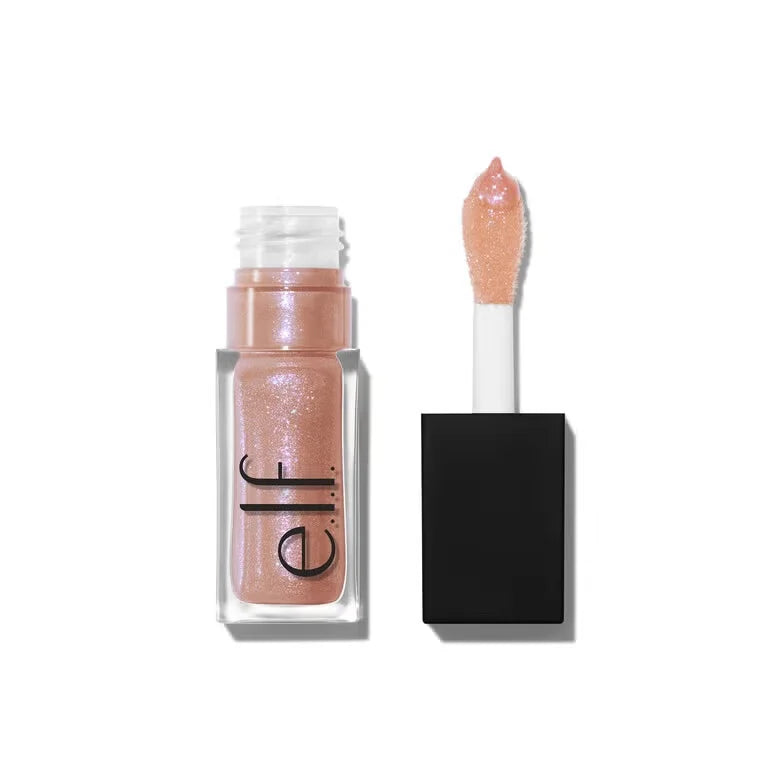 e.l.f. Glow Reviver Lip Oil in a shimmering nude shade with a high-shine, moisturizing formula and applicator wand.