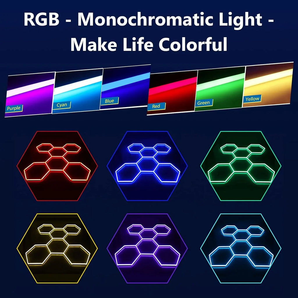 Garage Dimmable Hexagon LED Lighting RGB Color Change 3000-6000K Gym BarberShop Honeycomb Ceiling Lights Halloween Party Gaming