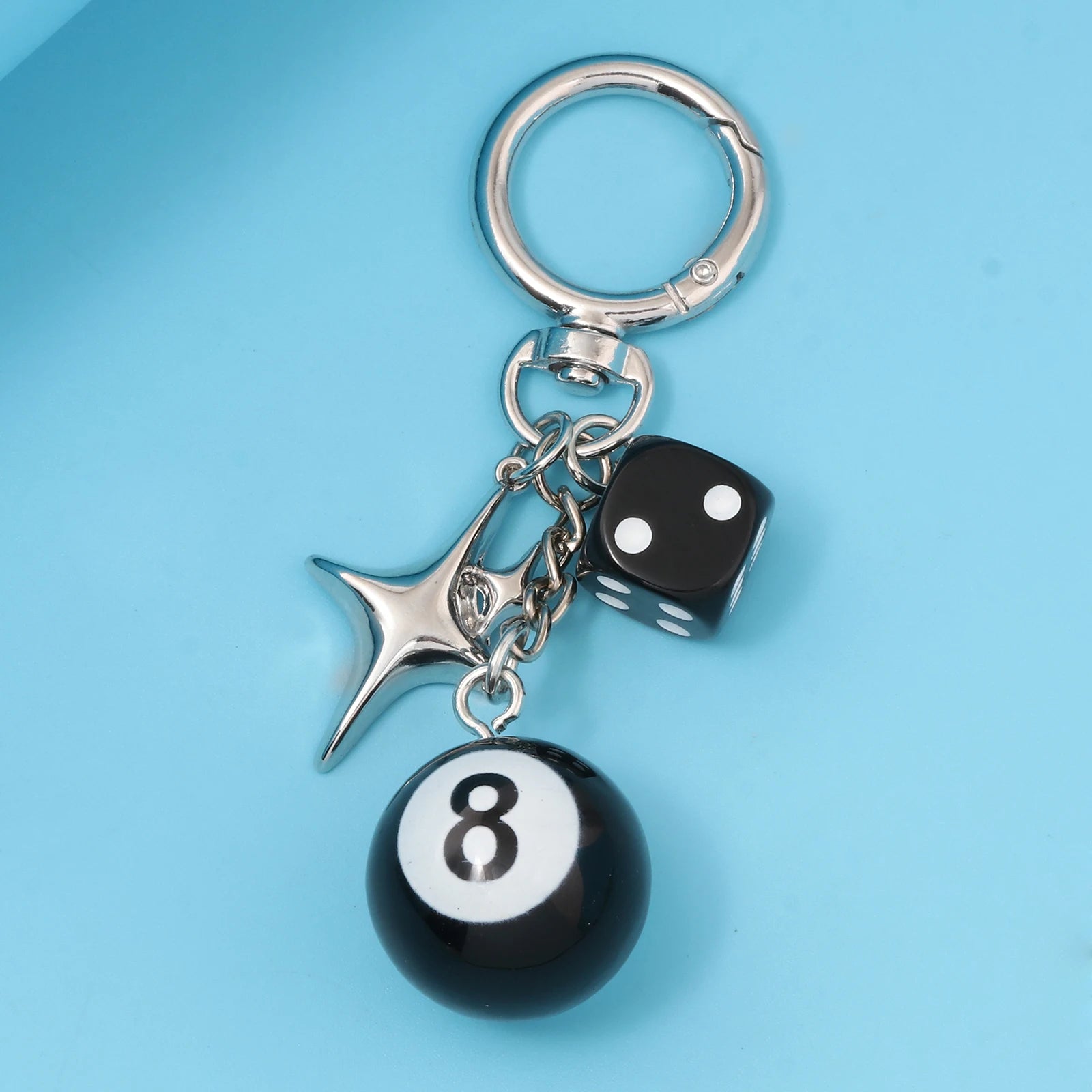 Punk Hiphop Black Dice No. 8 Billiards Keychain Y2K Pink Lucky Dice Starburst Pendant Bag Charms Hangings Ornament Accessories